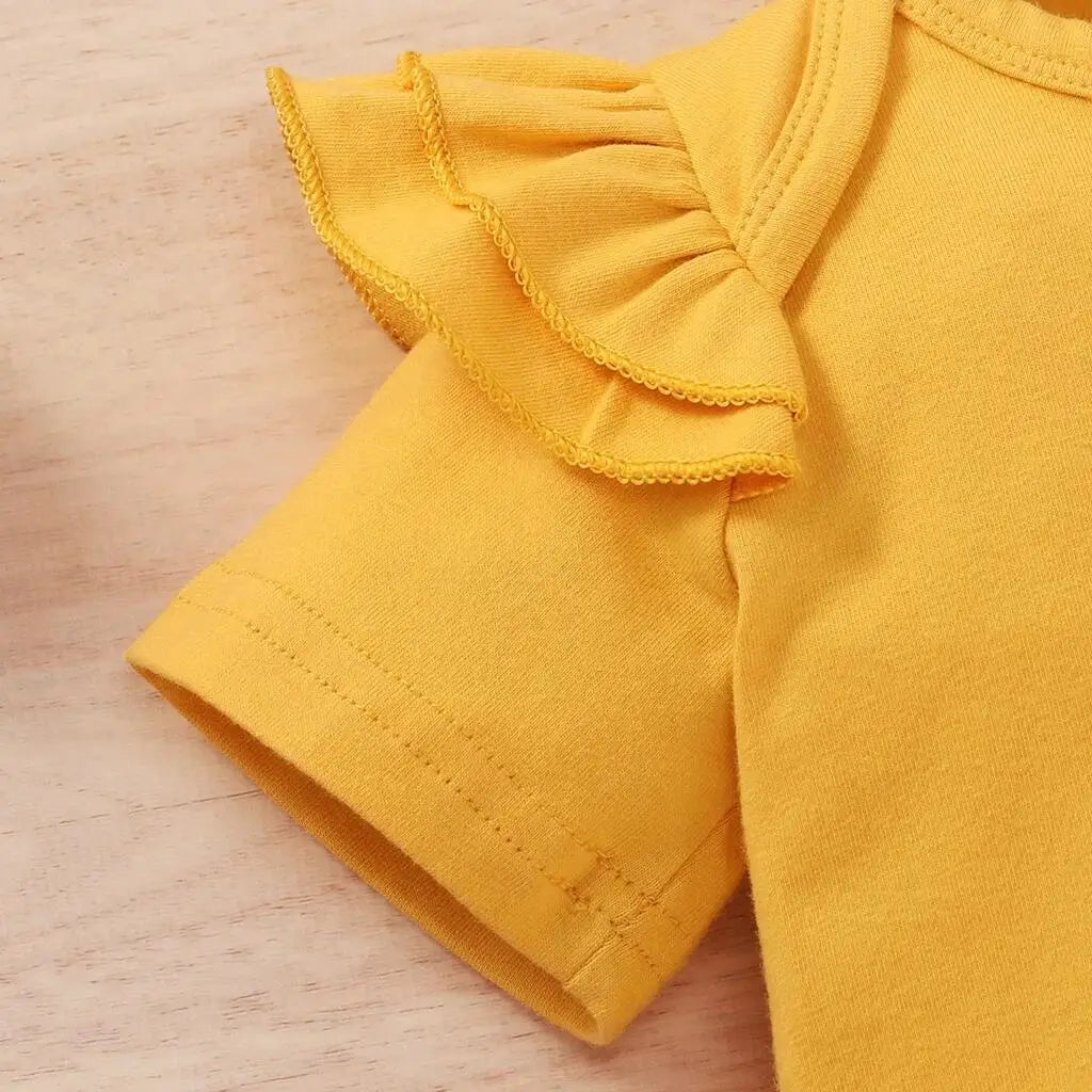 Baby Girl 3 Piece Set Cotton Short Sleeve Bodysuit with Pants and Headband