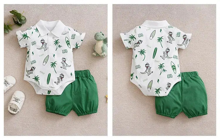 Giggle Bubs Baby boy Cloth Set Summer Toddler Outfit dinosaur print pants with Cotton short sleeve Shirt