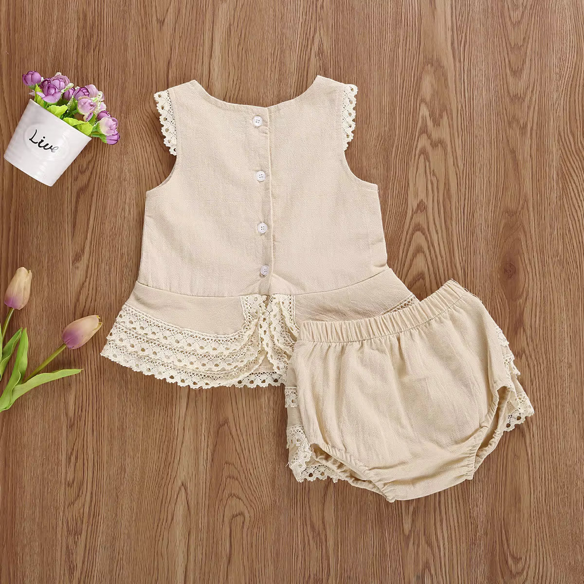 GiggleBubs, Baby Girl Cotton Princess Sleeveless Lace Vest Top and Layered Skirts Panty Suit