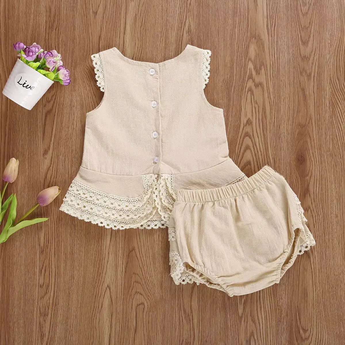Giggle Bubs, Baby Girl Cotton Princess Sleeveless Lace Vest Top and Layered Skirts Panty Suit