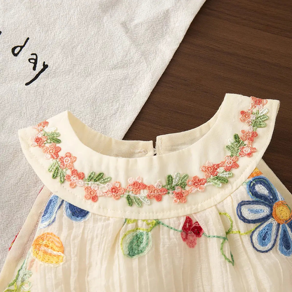 Giggle Bubs Baby Girl Summer Flower Embroidery Cotton Dress