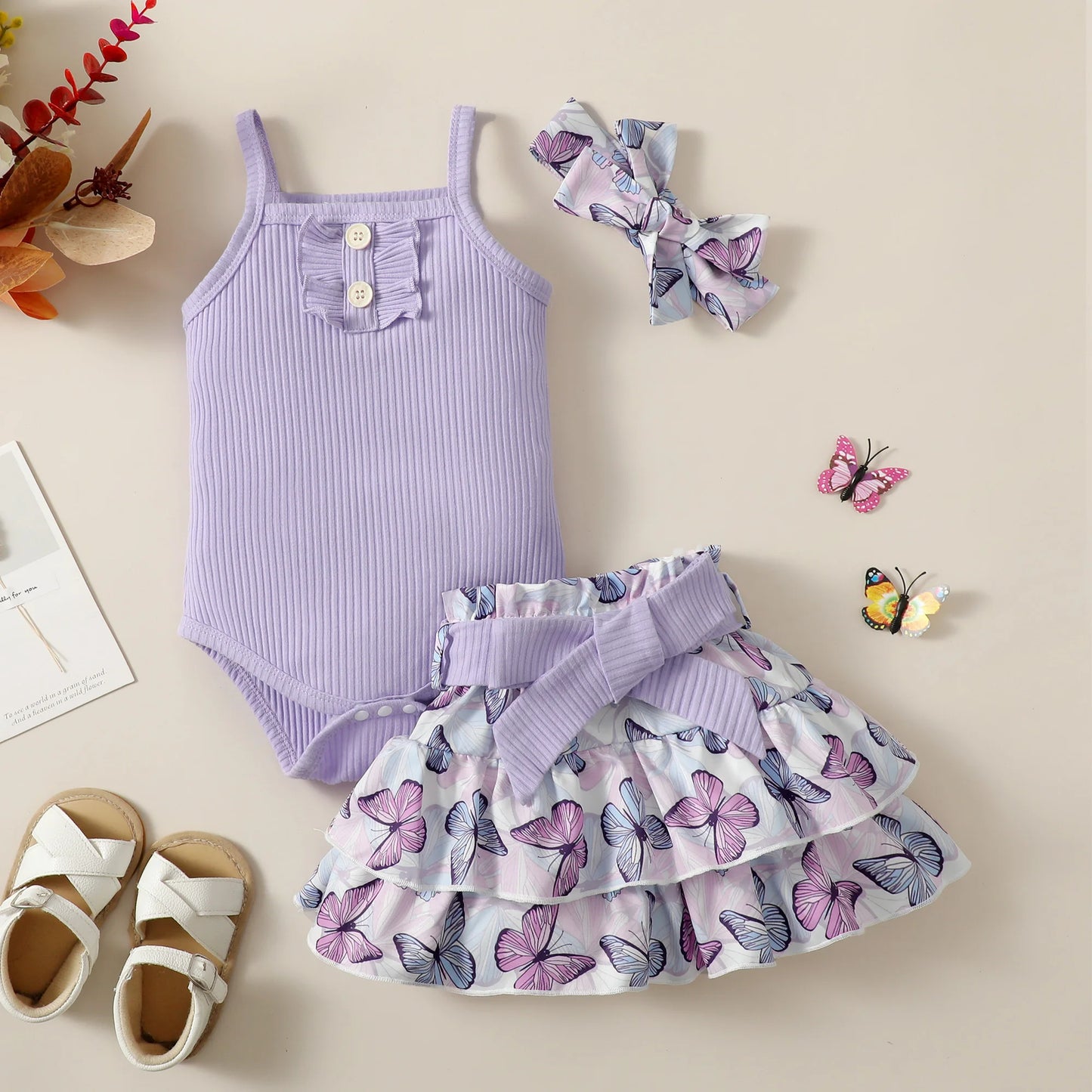 GiggleBubs Sleeveless Jumpsuit with Floral Print and Short Skirt Set (Tight Inventory)