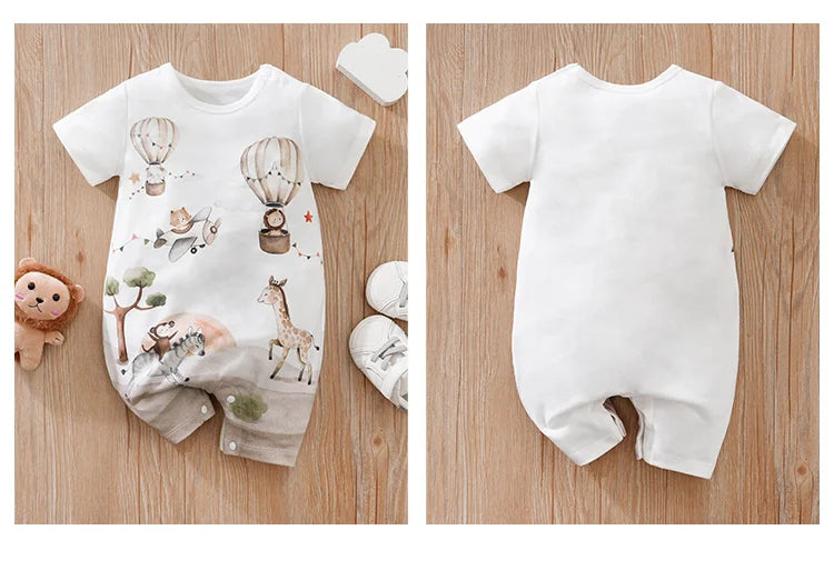 GiggleBubs Summer Cute Cartoon Animal Print Short Sleeve Baby Bodysuit