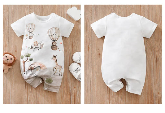 GiggleBubs Summer Cute Cartoon Animal Print Short Sleeve Baby Bodysuit