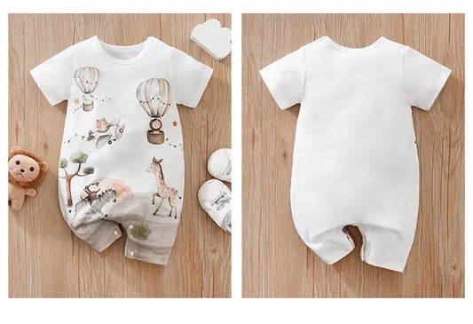 Giggle Bubs Summer Cute Cartoon Animal Print Short Sleeve Baby Bodysuit