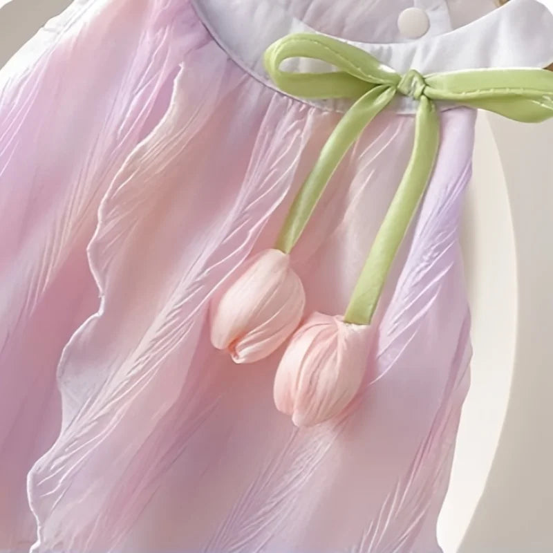 GiggleBub Baby Girls' Tulip Decor Inspired Iridescent Halter Sling Princess Romper Dress