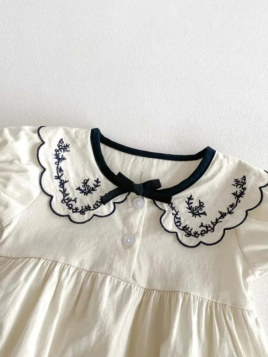 Giggle Bubs, Baby Girl Embroidered, Short Sleeve Jumpsuit