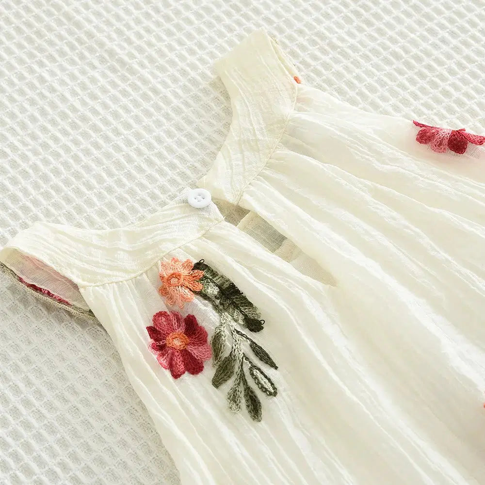 Giggle Bubs Baby Girl Summer Flower Embroidery Cotton Dress
