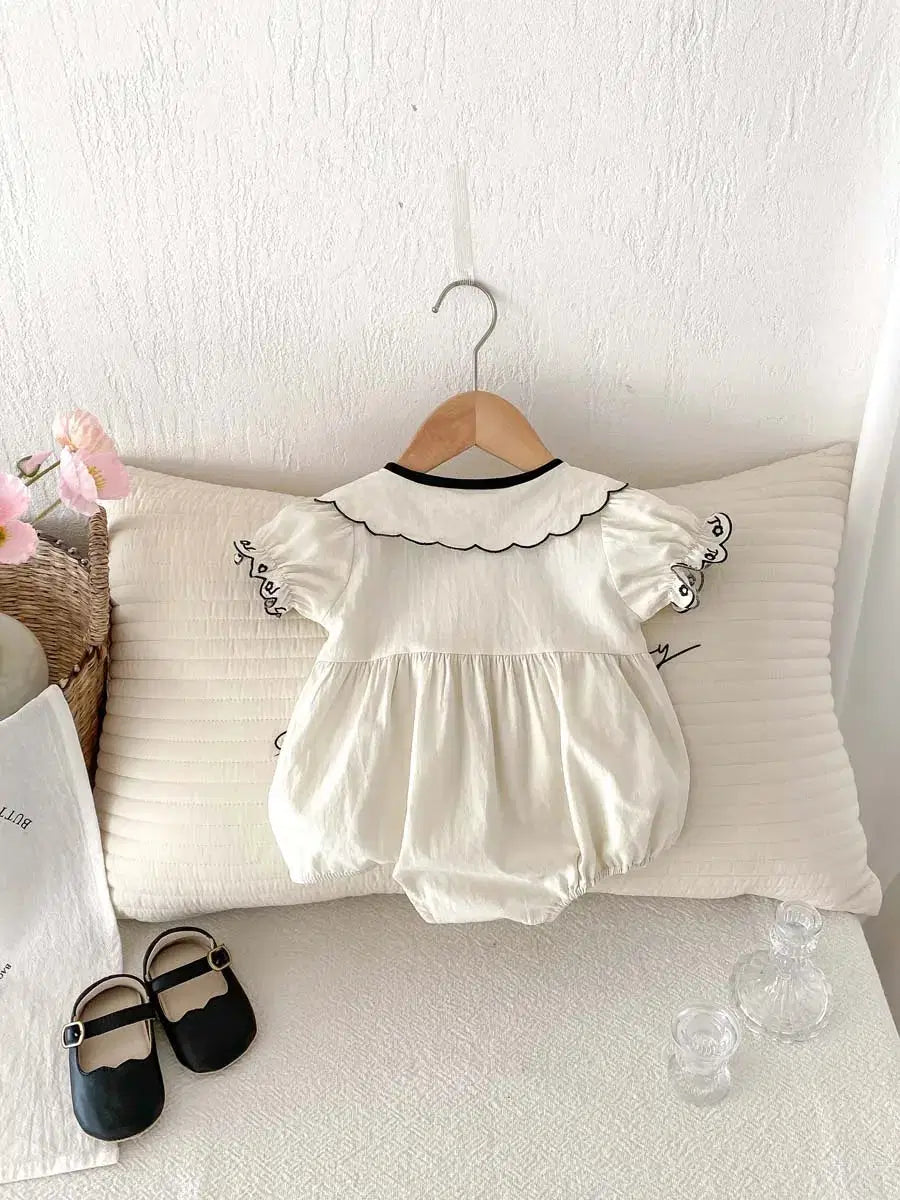 Giggle Bubs, Baby Girl Embroidered, Short Sleeve Jumpsuit