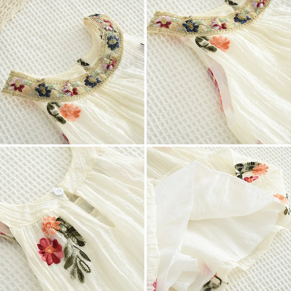 GiggleBubs Baby Girl Summer Flower Embroidery Cotton Dress