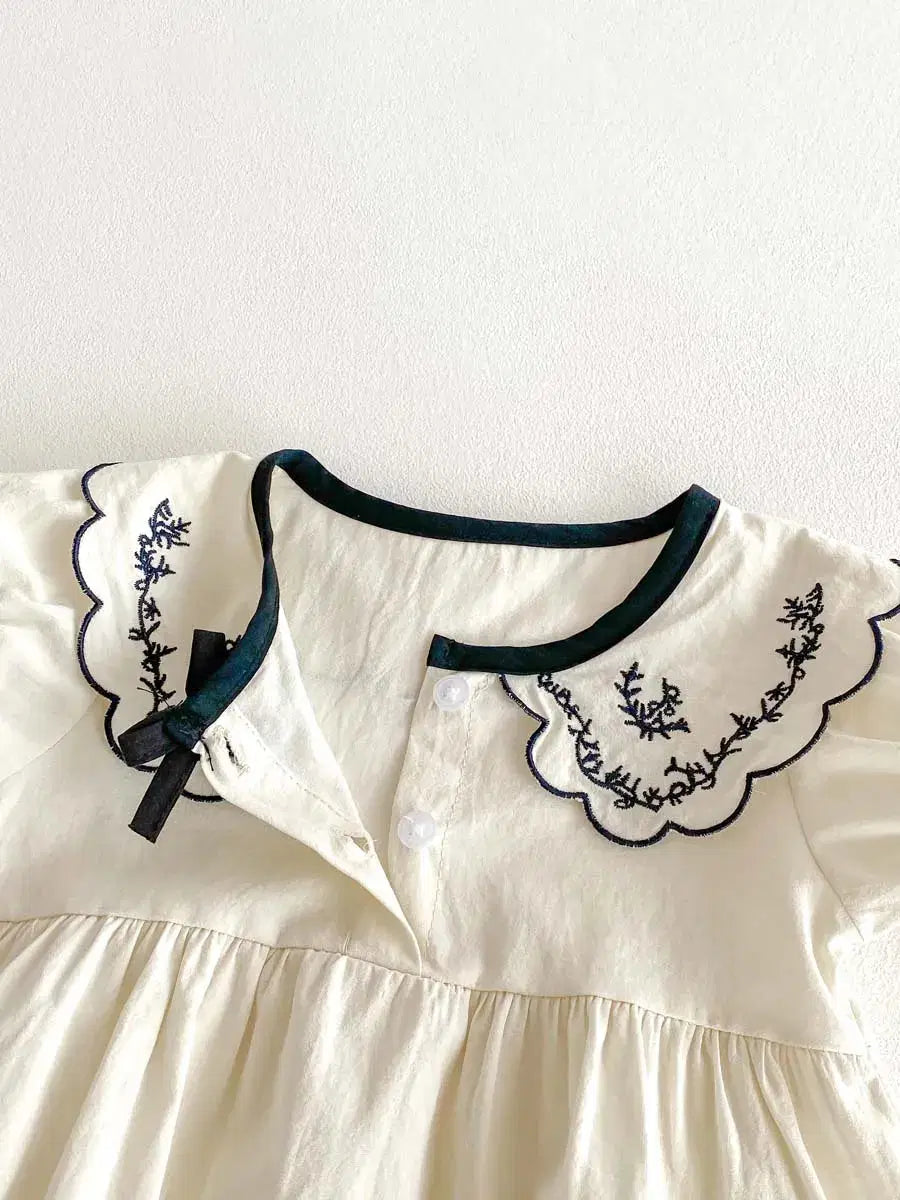 Giggle Bubs, Baby Girl Embroidered, Short Sleeve Jumpsuit