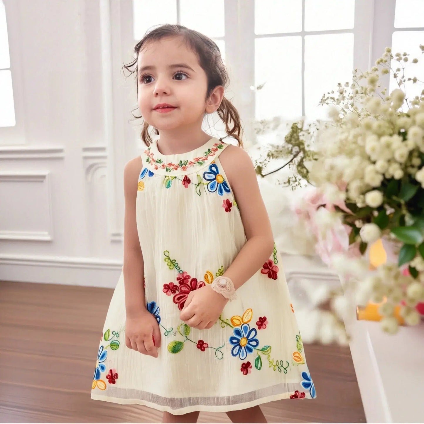 Giggle Bubs Baby Girl Summer Flower Embroidery Cotton Dress