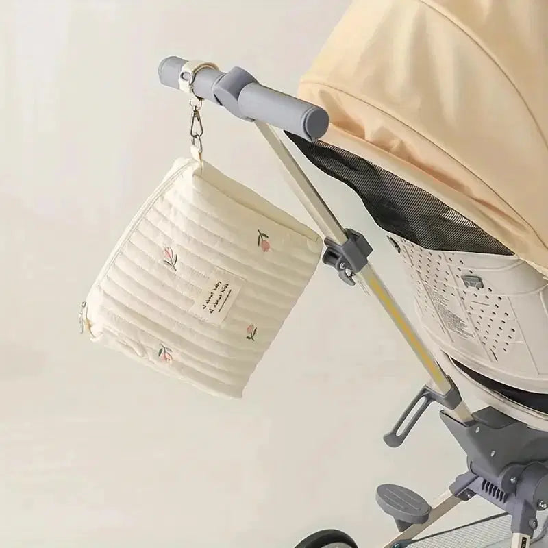 Giggle Bubs, Cotton Portable Storage Bag Zipper, Embroidery Diaper Bag