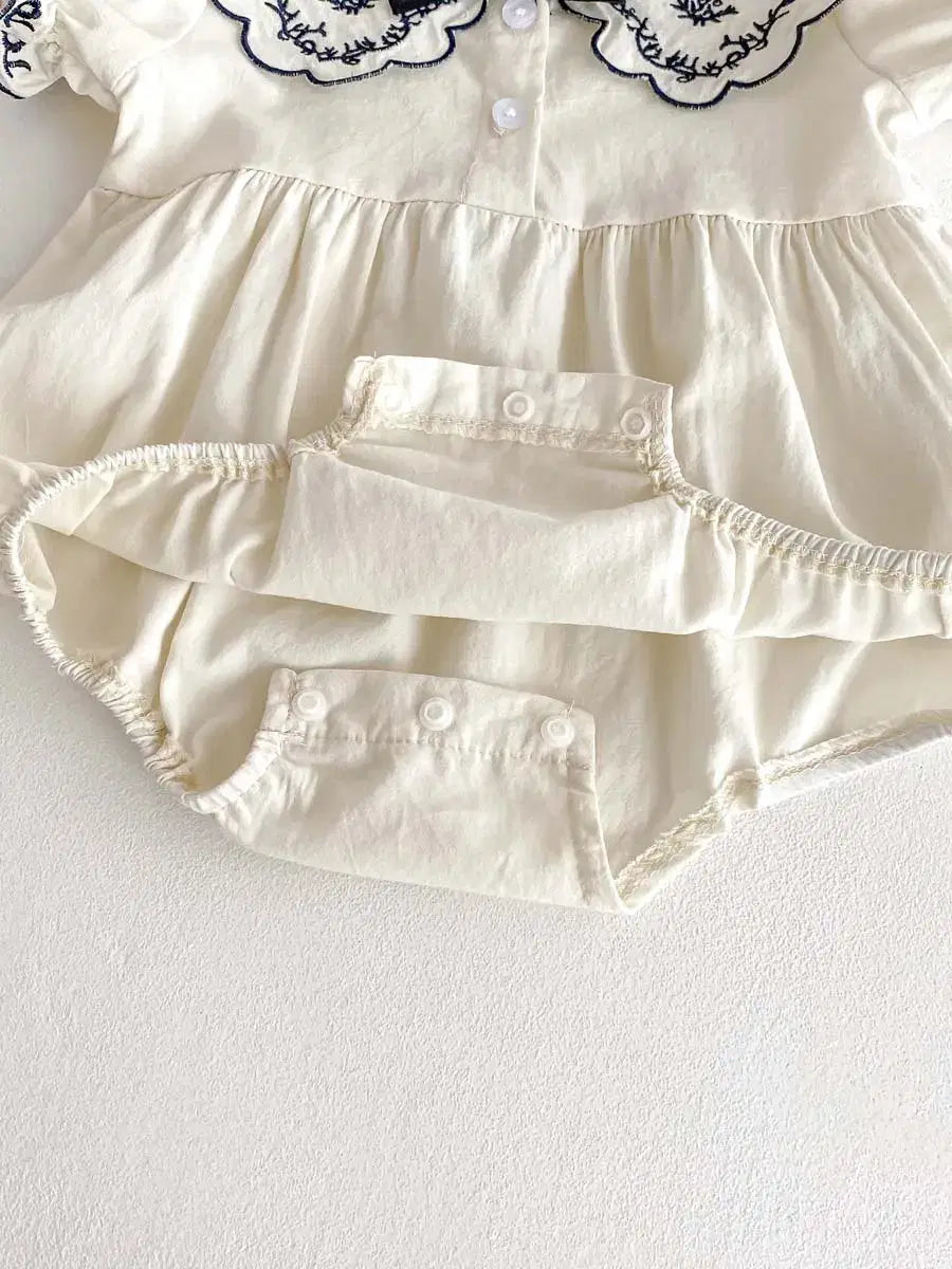 Giggle Bubs, Baby Girl Embroidered, Short Sleeve Jumpsuit