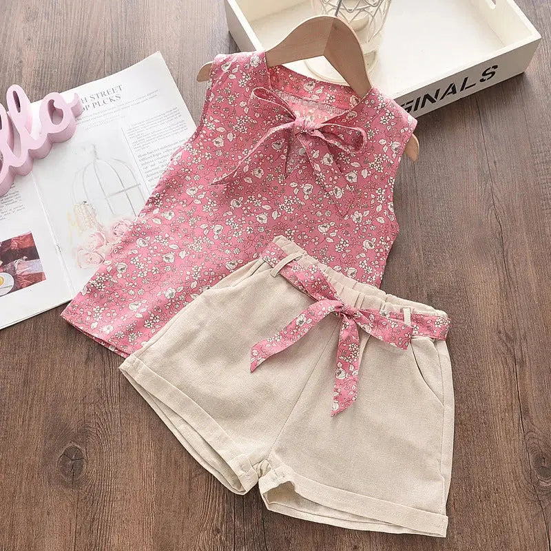 Giggle Bubs, Baby Girl Sleeveless Vest and Short Set