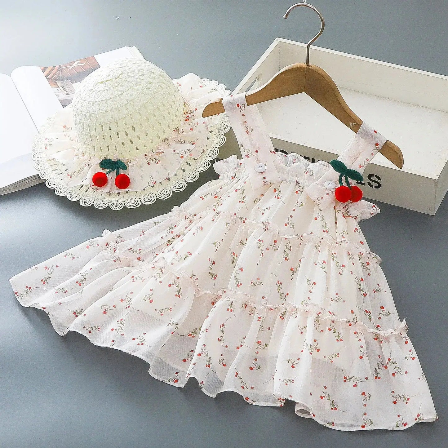 Baby Girl Summer Floral Cherry Halter Dress Set