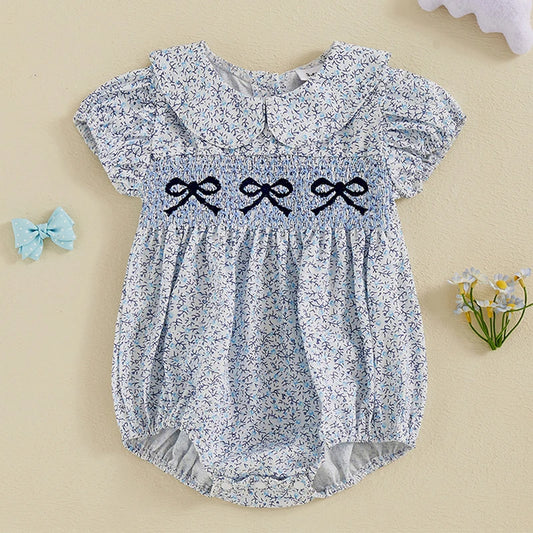 GiggleBubs,  Baby Girl, Embroidered Cotton Short Sleeve Rompers