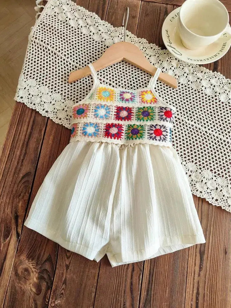 Giggle Bubs Girls Floral Pattern Halter Sleeveless Romper