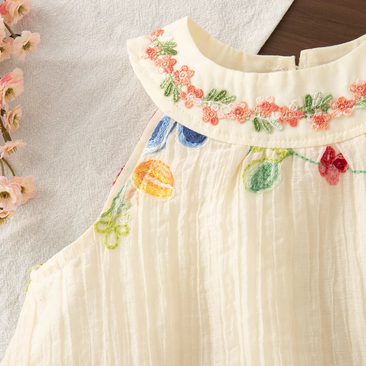 GiggleBubs Baby Girl Summer Flower Embroidery Cotton Dress