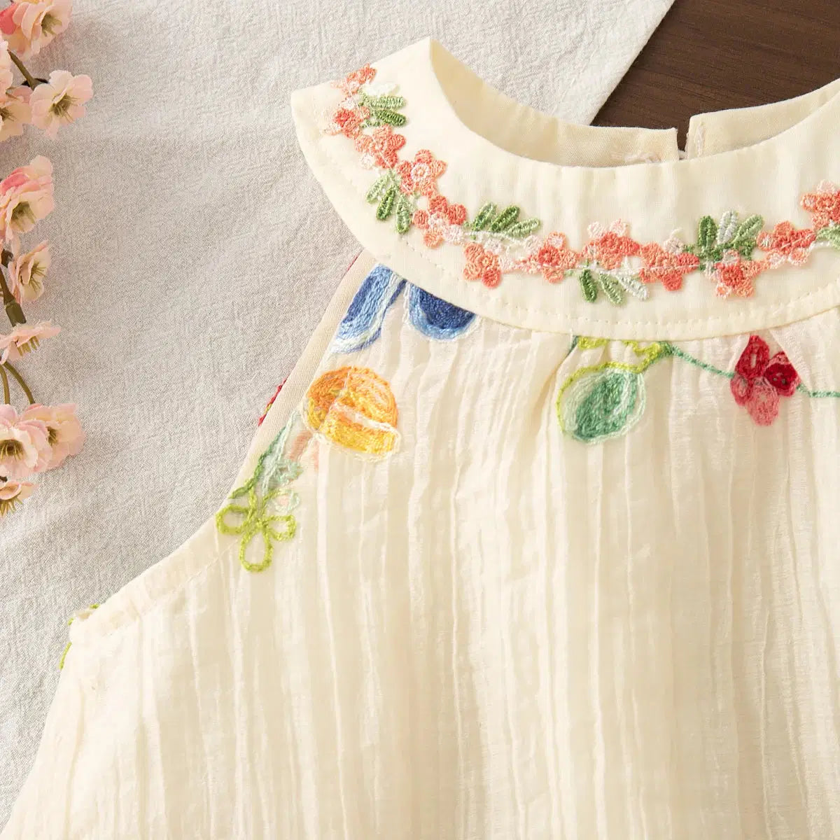 Giggle Bubs Baby Girl Summer Flower Embroidery Cotton Dress