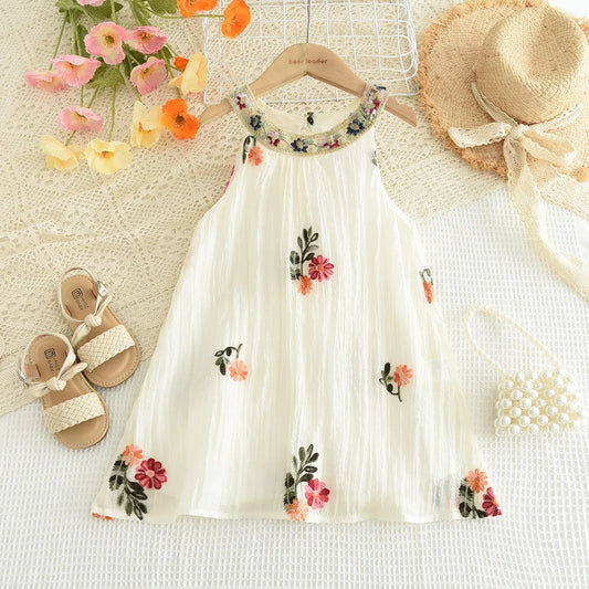 GiggleBubs Baby Girl Summer Flower Embroidery Cotton Dress