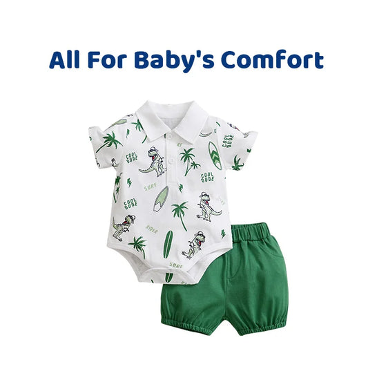 GiggleBubs Baby boy Cloth Set Summer Toddler Outfit dinosaur print pants with Cotton short sleeve Shirt