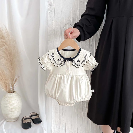 Giggle Bubs, Baby Girl Embroidered, Short Sleeve Jumpsuit