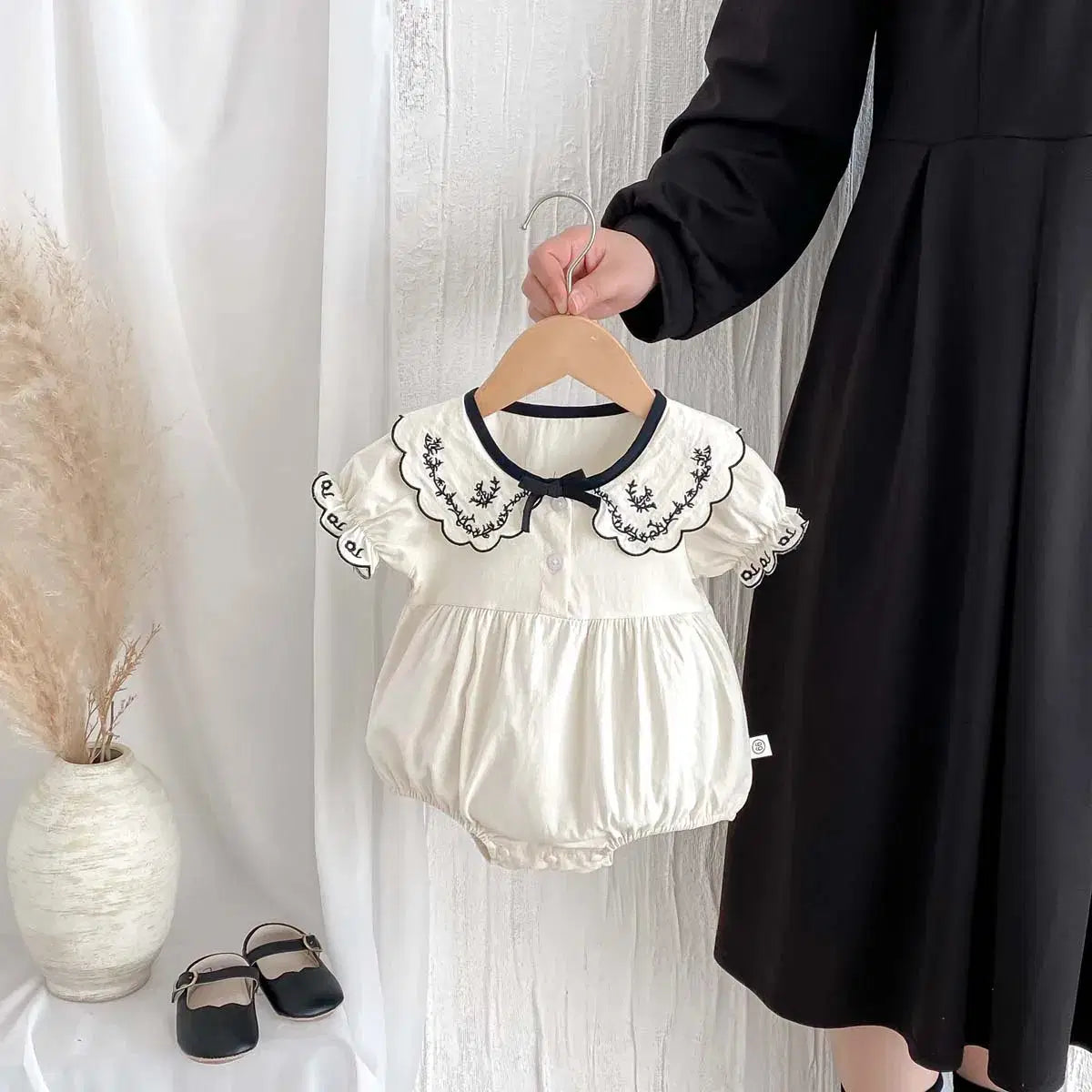 Giggle Bubs, Baby Girl Embroidered, Short Sleeve Jumpsuit