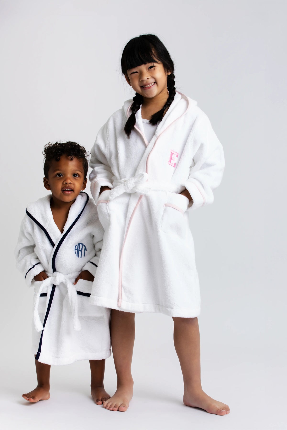 Monica +Andy Terry Bathrobe White + Pink 0_6 Month