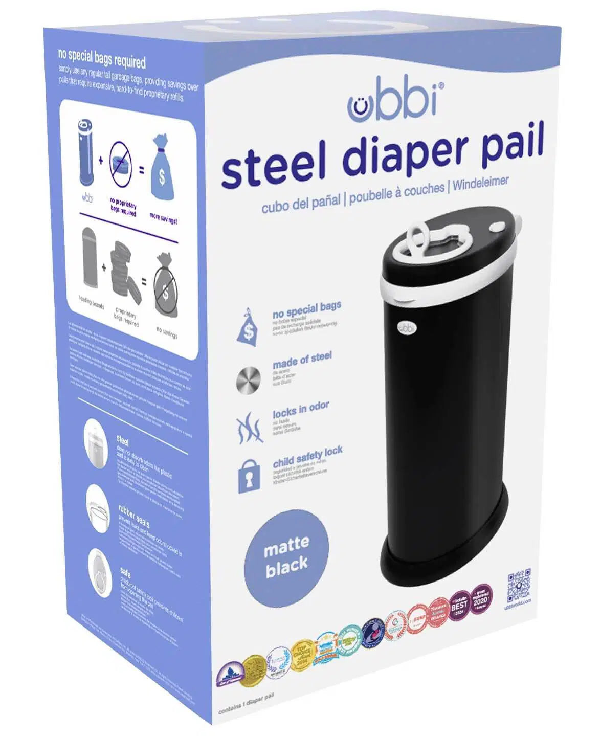 Odor Locking Nappy Bin - Ubbi Matte Black - Bubs Universe