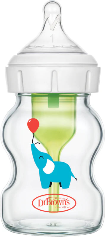 DR BROWN 150 ML GLASS WIDE NECK OPTIONS+ BABY BOTTLE, ELEPHANT, 1-PACK