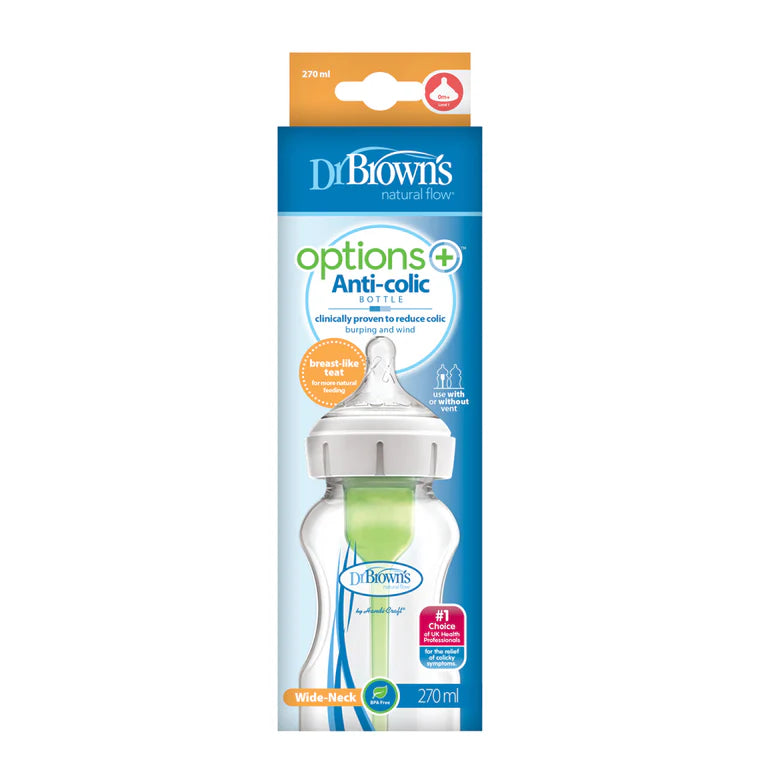 DR BROWN'S OPTIONS+ ANTI COLIC WIDE NECK BOTTLE WITH LEVEL 1 TEAT, 270ML, 1 Pack