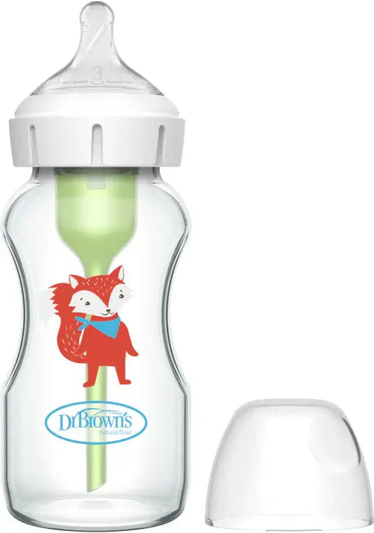 DR BROWN , 9 OZ/270 ML GLASS WIDE NECKOPTIONS+ BABY BOTTLE W/ L3 TEAT FOX, 1-PACK