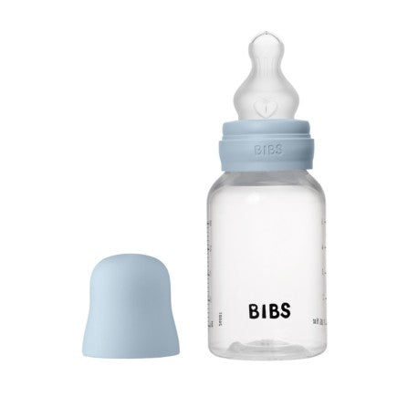 BIBS Glass Baby Bottle Complete Set 120ml Latex - Baby Blue
