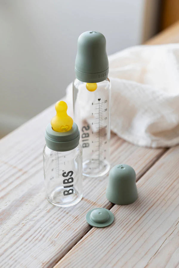BIBS Glass Baby Bottle Complete Set 120ml Latex - Sage