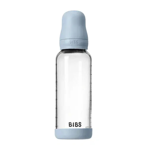 BIBS Glass Baby Bottle Complete Set Latex Baby Blue