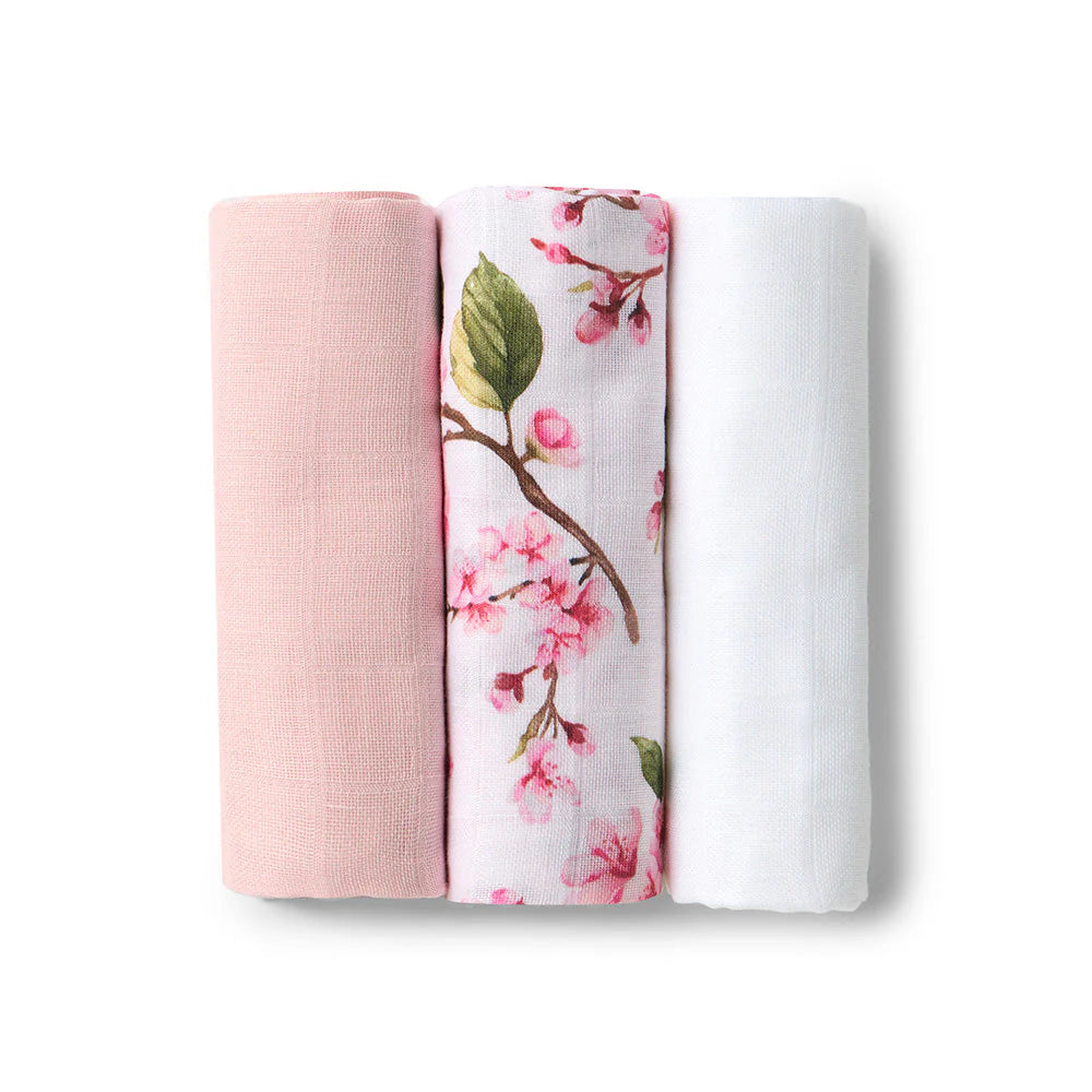 Snuggle Hunny Small Organic Muslin Cloths 3 Pack - Cherry Blossom/Milk/Fairytale