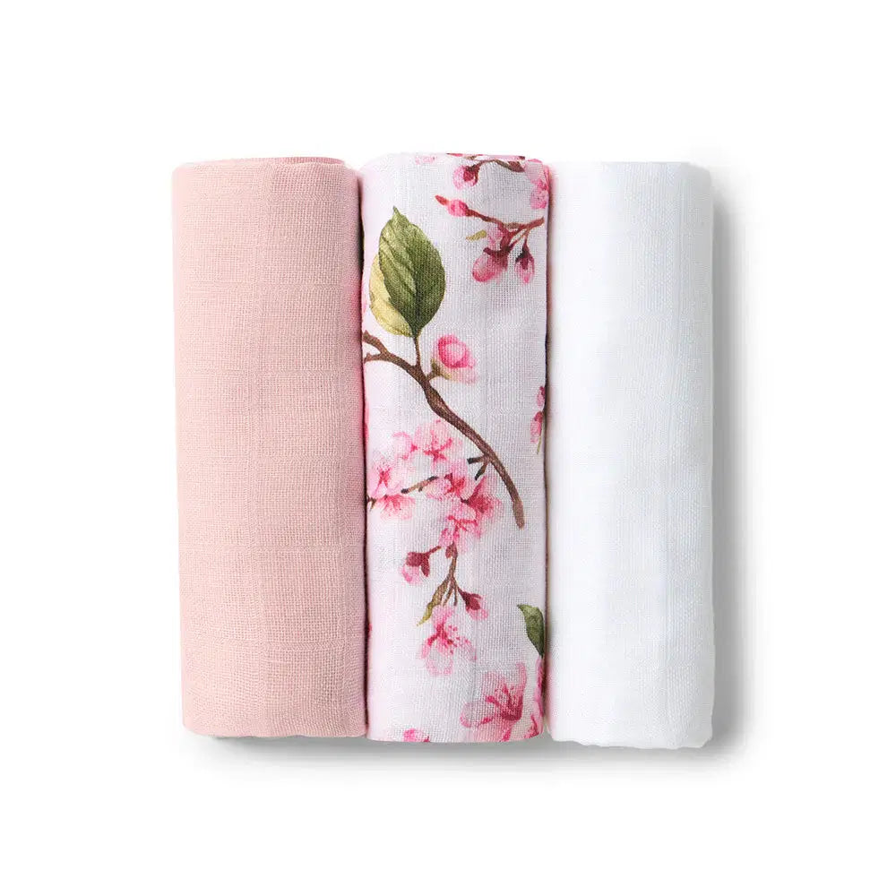Snuggle Hunny Small Organic Muslin Cloths 3 Pack Cherry Blossom Milk Fairytale