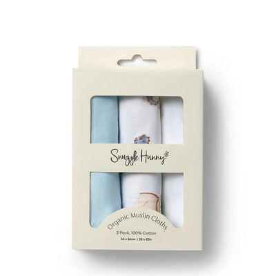 Snuggle Hunny Small Organic Muslin Cloths 3 Pack - Dragon/Milk/Baby Blue