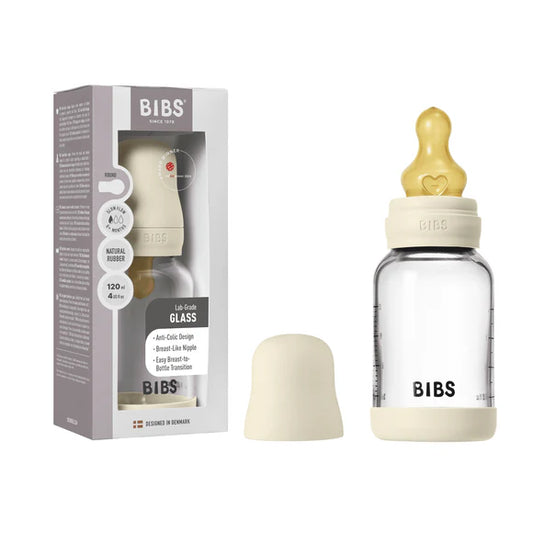 BIBS Glass Baby Bottle Complete Set 120ml Latex - Ivory