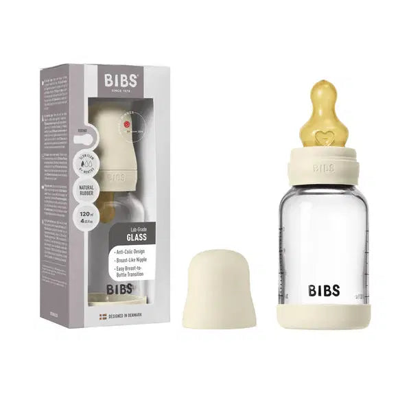 BIBS Glass Baby Bottle Complete Set Latex Ivory