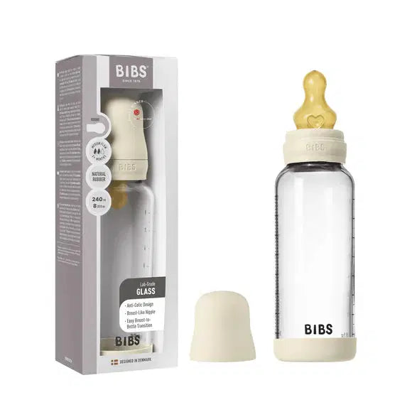 BIBS Glass Baby Bottle Complete Set 240ml Latex Ivory
