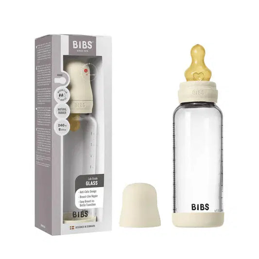 BIBS Glass Baby Bottle Complete Set 240ml Latex Ivory