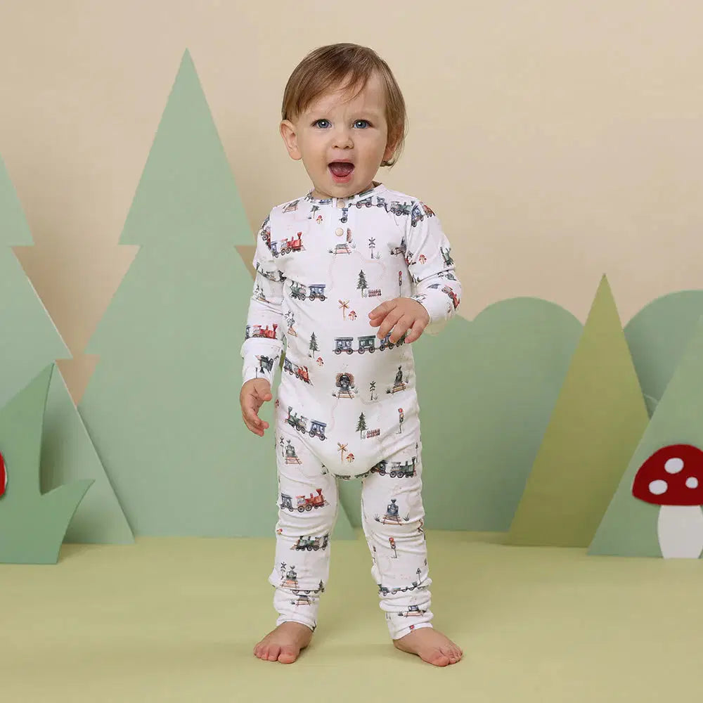 Snuggle Hunny Trains Organic Growsuit