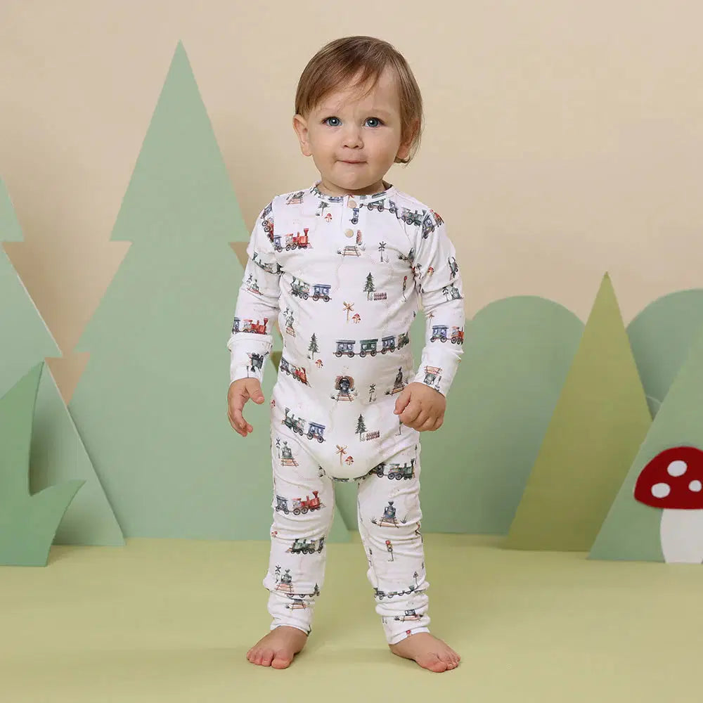 Snuggle Hunny Trains Organic Growsuit