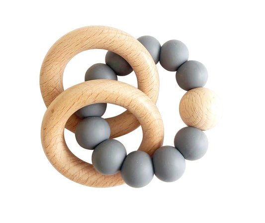 ALIMROSE Beechwood Teether Ring - Storm Grey