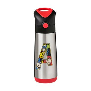 b.box insulated drink bottle with Marvel & Friends design, Black lid and stainless steel body