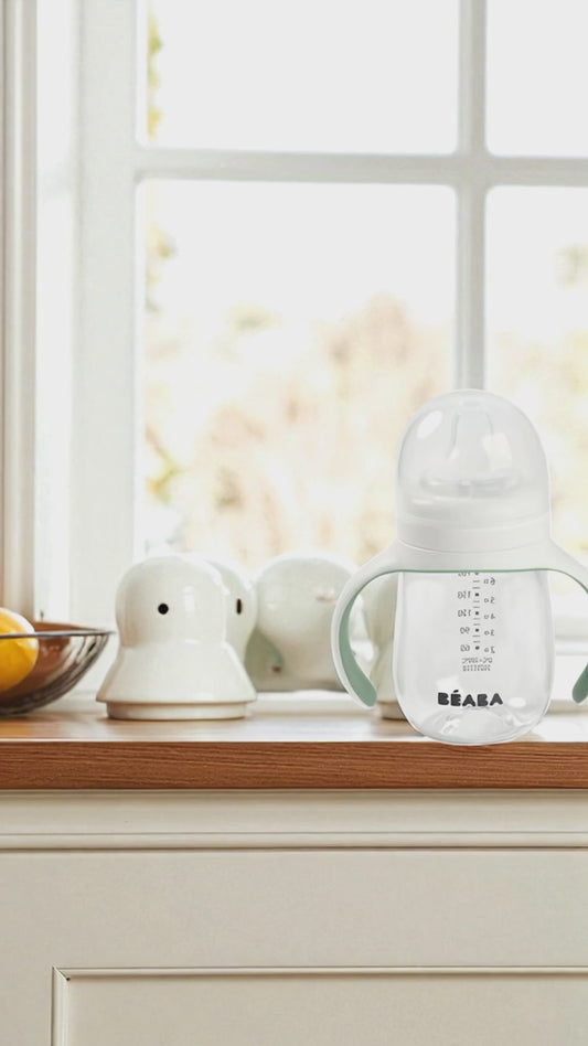 BEABA 2-IN-1 BOTTLE TO SIPPY LEARNING CUP 210ML - WINDY BLUE.  NEW