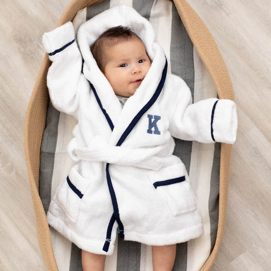 Monica+Andy Terry Bathrobe White + Navy 0_6 Month