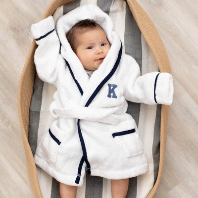 Monica+Andy Terry Bathrobe White + Navy 0_6 Month